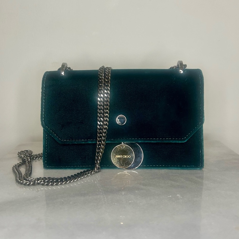 Jimmy Choo Finley small Shoulder bag; Velvet green